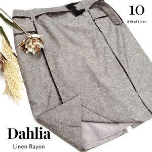Dahlia Collection Linen Blend Brown Tan Belted Skirt Sz 10